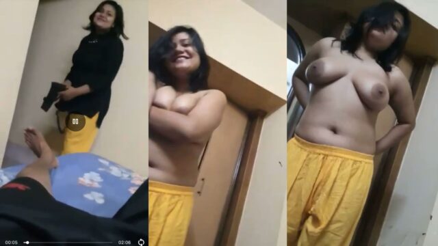 First time topless Hot girlfriend shy boobs show, MMS Viral